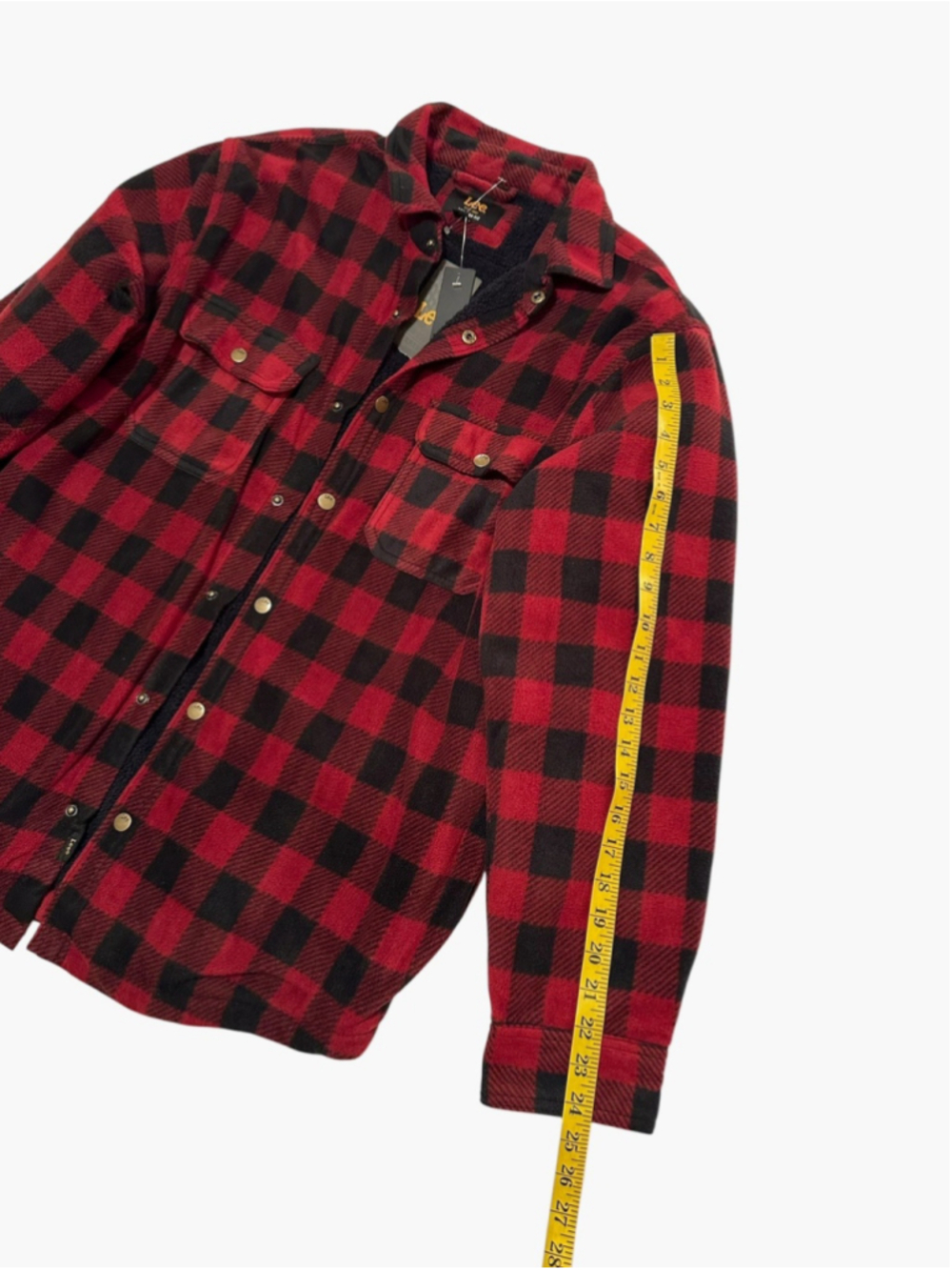 Lee Red Plaid Fleece Jacket Mens XL Soft Black Faux Sherpa Fur Lining NWT - Picture 13 of 16